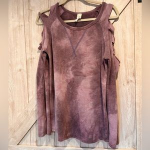 Lightweight purple sweatshirt with cut out sleeves